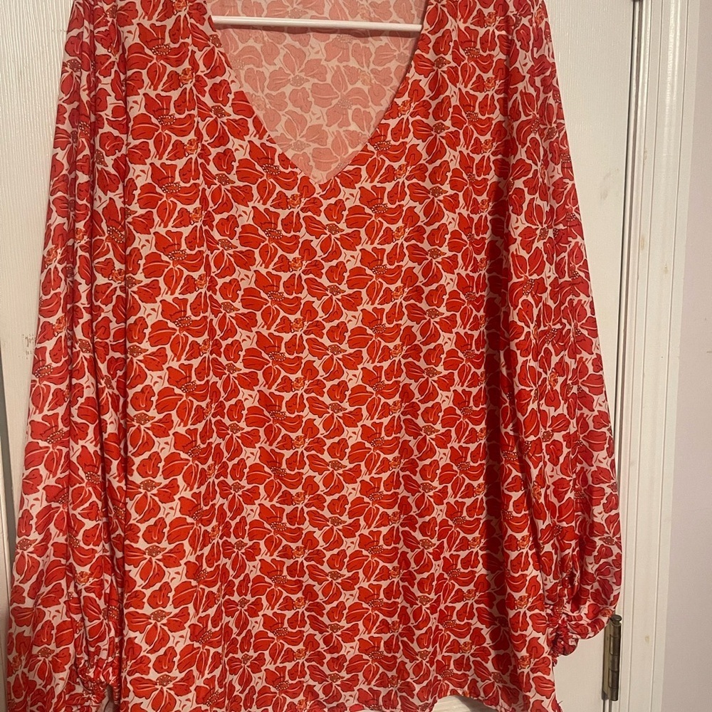 Red Flutter Sleeve Blouse with Relaxed Fit